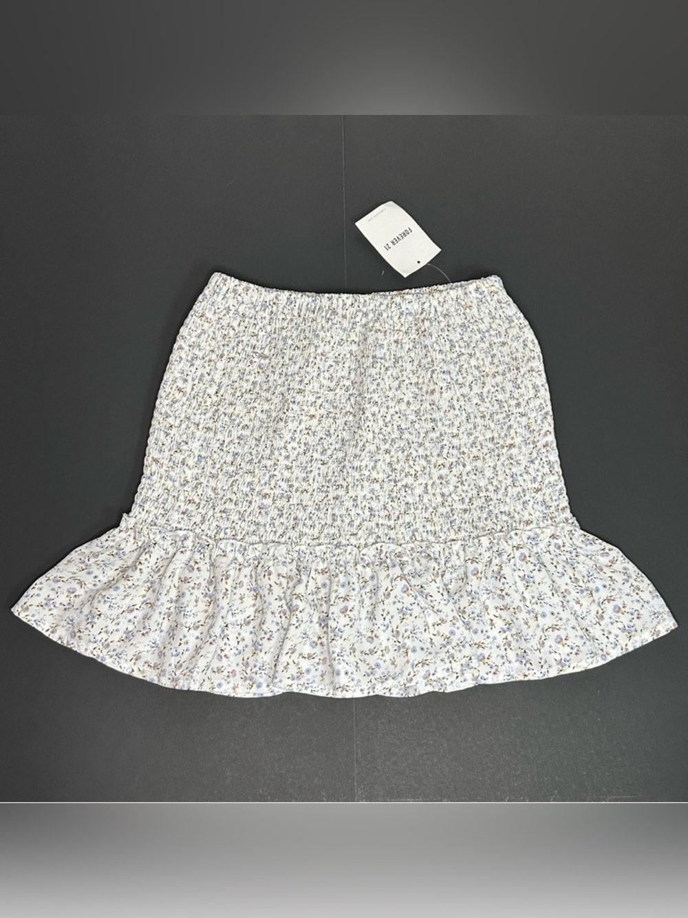 NWT Forever 21 Floral Smocked Ruffle Skort White Blue Size M